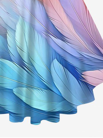 Plus Size Ombre Feather Print Lattice Crisscross Flare Sleeve T-shirt