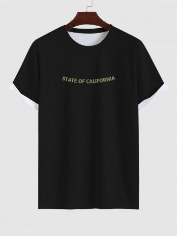 Men's State Of California Letters Print T-shirt - BLACK - 8XL