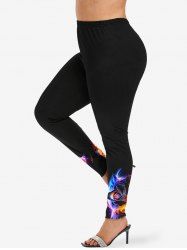 Plus Size Rose Flower Lightning Glitter 3D Print Leggings -  