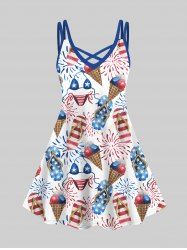 Hawaii Plus Size Bikinis Fireworks Ice Cream Print Crisscross A Line Cami Dress -  
