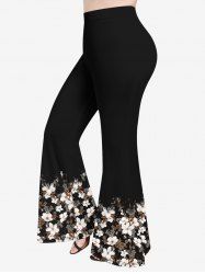 Pantalon Évasé Imprimé à Fleurs Grande Taille - Noir 1X