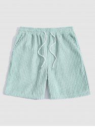 Short Décontracté en Couleur Unie à Cordon avec Poches en Velours Côtelé pour Homme - Vert clair XXL