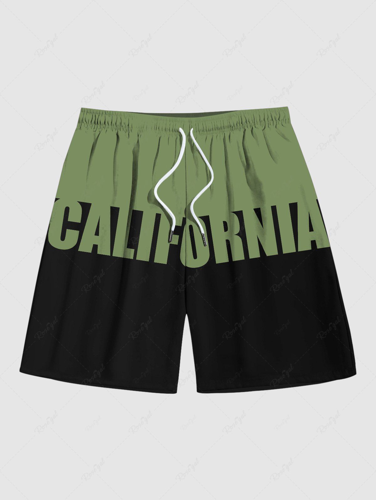 Fancy Men's California Letters Colorblock Print Pocket Beach Shorts  