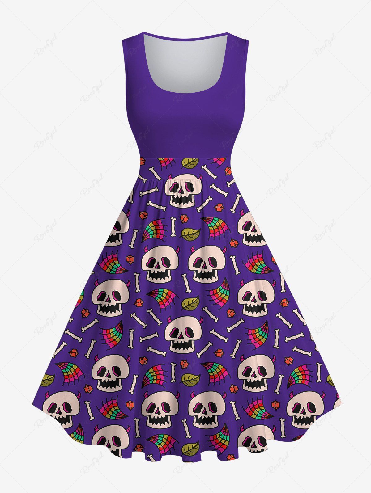 Robe Grande Taille Merry Christmas Champignon Imprimé Ligne et Corset Pourpre  6X