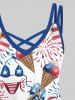 Bikinis Fireworks Ice Cream Print Crisscross Dress and Button Pocket Shirt Plus Size Matching Hawaii Beach Outfit for Couples -  