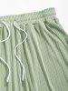 Men's Ribbed Textured Solid Color Basic Plain Short Sleeves T-shirt and Drawstring Casual Pockets Shorts Set -  
