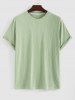 Ensemble de T-shirt de Base Court Décontracté Côtelé Texturé en Couleur Unie à Manches Courtes avec Cordon - Vert clair XXL