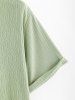 Ensemble de T-shirt de Base Court Décontracté Côtelé Texturé en Couleur Unie à Manches Courtes avec Cordon - Vert clair XXL