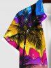 Hawaii Plus Size Coconut Tree Butterfly Paint Drop Glitter Sparkling Ombre Galaxy Aurora Print Button Pocket Shirt For Men -  