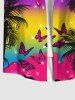 Hawaii Plus Size Coconut Tree Butterfly Paint Drop Glitter Sparkling Ombre Galaxy Aurora Print Button Pocket Shirt For Men -  