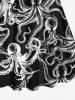 Plus Size X-Ray Octopus Print Twist Halter Backless Cinched Boyshort Tankini Swimsuit -  