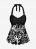 Plus Size X-Ray Octopus Print Twist Halter Backless Cinched Boyshort Tankini Swimsuit -  