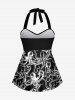 Plus Size X-Ray Octopus Print Twist Halter Backless Cinched Boyshort Tankini Swimsuit -  