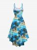 Hawaii Plus Size Sea Waves Flowers Coconut Tree Boat Print High Low Cami Dress -  