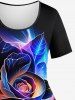 Plus Size Rose Flower Lightning Glitter 3D Print T-shirt -  