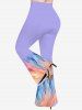 Pantalon Evasé Ombré Plume Imprimée de Grande Taille - Violet clair XS
