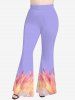 Pantalon Evasé Ombré Plume Imprimée de Grande Taille - Violet clair 3X