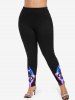 Plus Size Rose Flower Lightning Glitter 3D Print Leggings -  