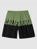 Men's California Letters Colorblock Print Pocket Beach Shorts -  
