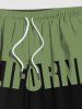 Men's California Letters Colorblock Print Pocket Beach Shorts -  