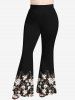 Pantalon Évasé Imprimé à Fleurs Grande Taille - Noir 1X