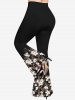 Pantalon Évasé Imprimé à Fleurs Grande Taille - Noir 1X