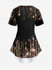 Plus Size Glitter Sparkling Light Beam Floral Print Patchwork Asymmetric 2 in 1 T-shirt -  