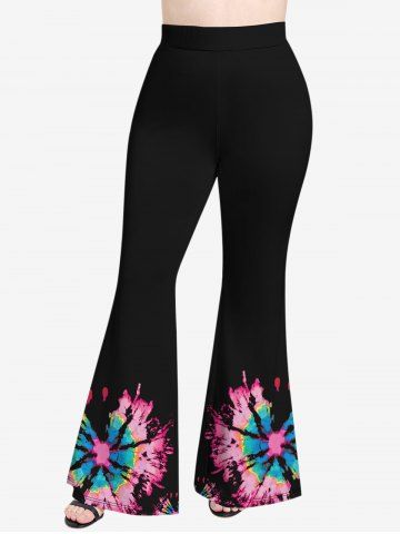 Plus Size Spiral Tie Dye Print Pull On Flare Pants
