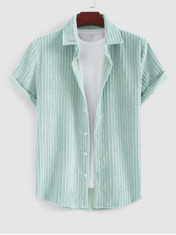 Chemise en Couleur Unie Boutonnée à Manches Courtes en Velours Côtelé pour Homme