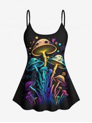Haut Tankini Ombré Imprimé Champignon Coloré à Dos Nu Grande Taille (Réglable) - Noir M