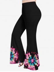 Pantalon Evasé Teinté Imprimé de Grande Taille - Noir L