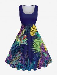 Plus Size Vintage Seaweed Waterweed Chameleon Leopard Underwater World Printed Hawaii Sea Creatures 1950s Dress -  