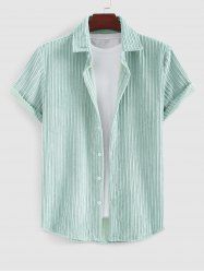 Men's Solid Color Corduroy Button Up Short Sleeves Shirt -  