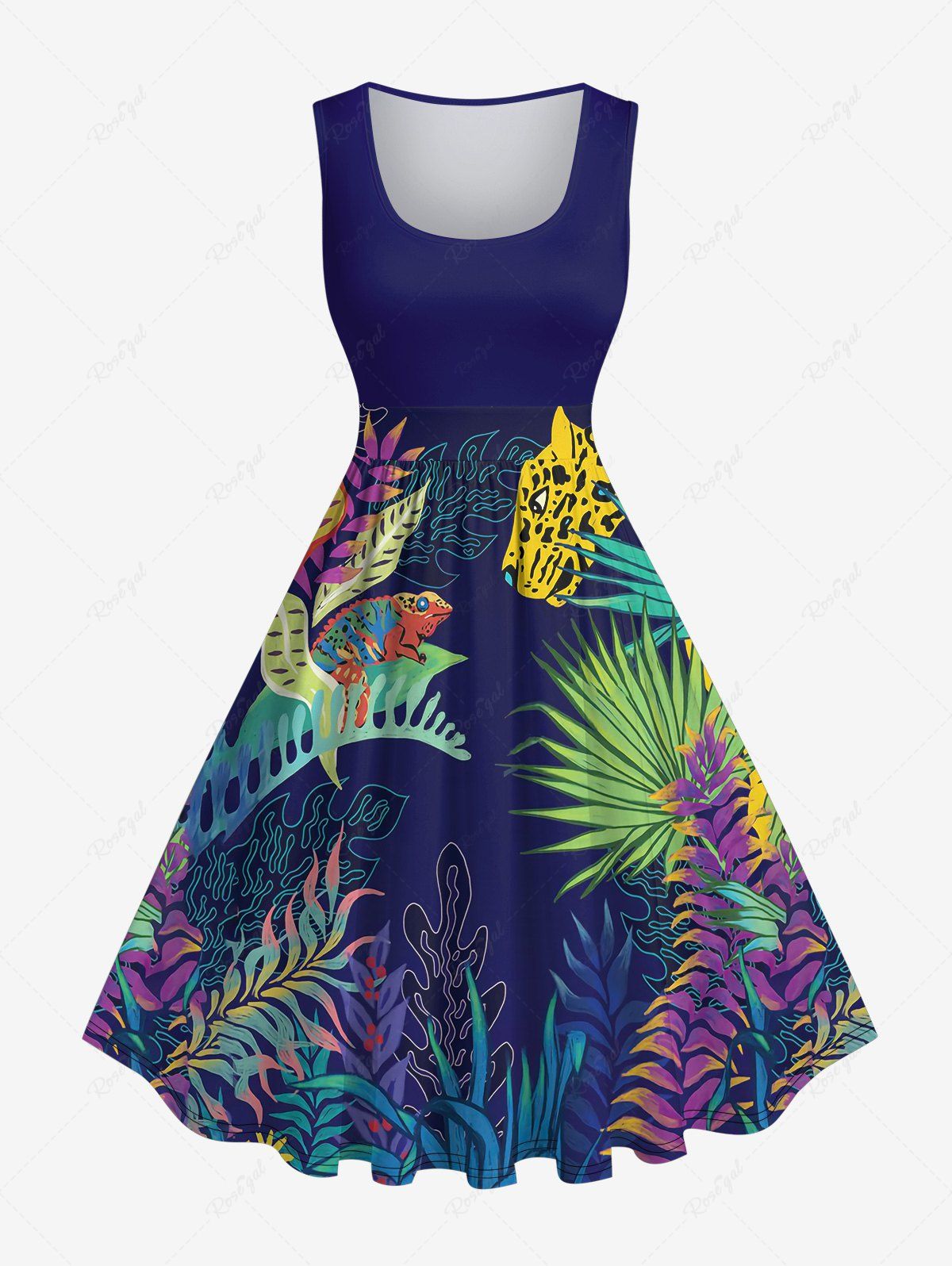 Shops Plus Size Vintage Seaweed Waterweed Chameleon Leopard Underwater World Printed Hawaii Sea Creatures 1950s Dress  