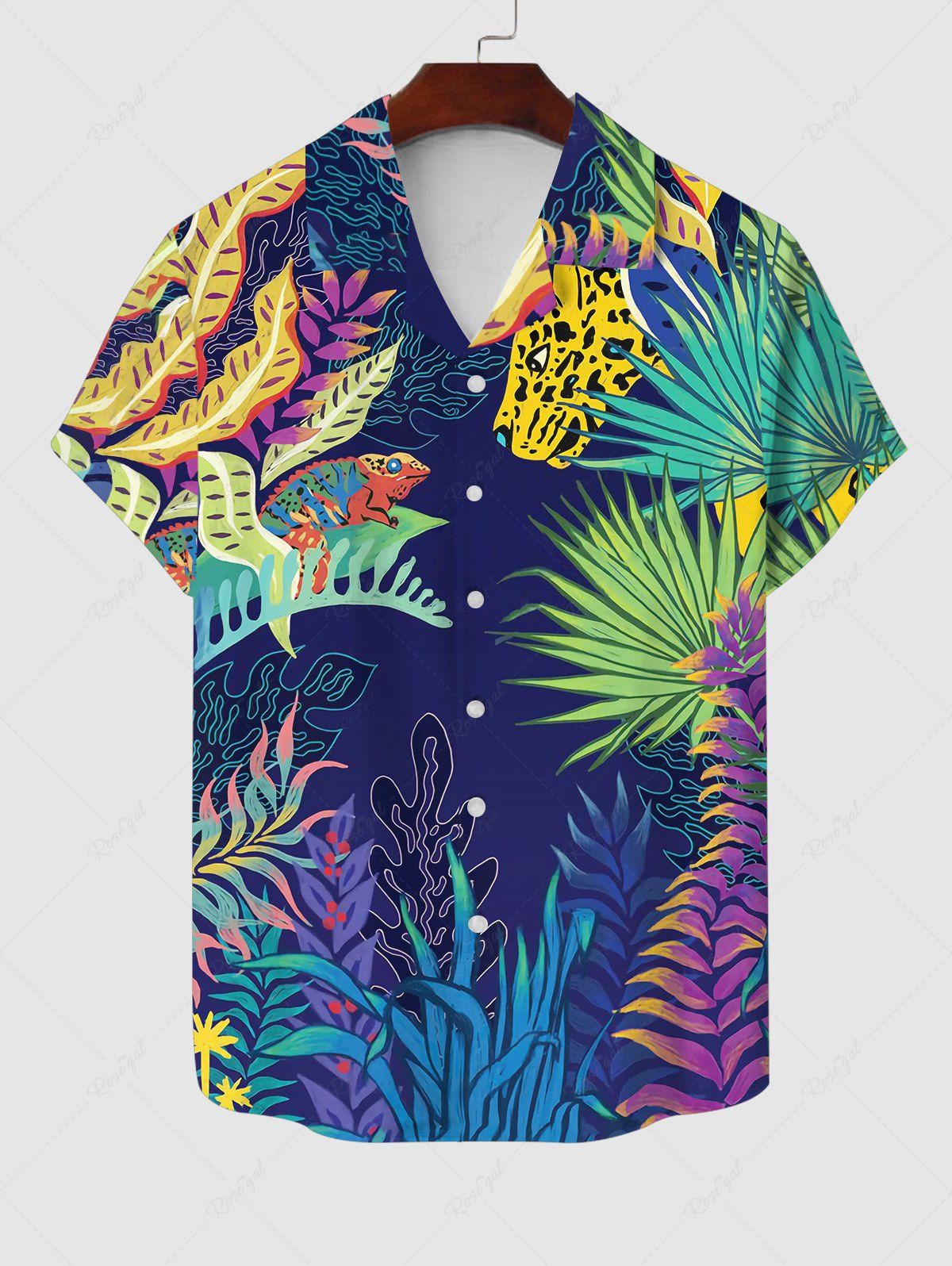Affordable Plus Size Seaweed Waterweed Chameleon Leopard Underwater World Print Button Hawaii Sea Creatures Shirt For Men  