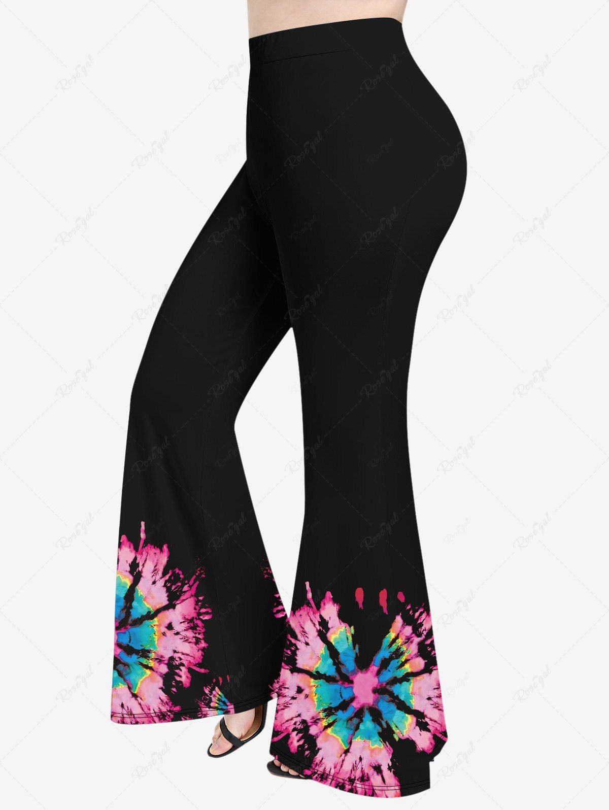 Pantalon Evasé Teinté Imprimé de Grande Taille Noir L
