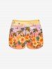 Maillot de Bain Tankini Hawaïen à Bretelle Ajustable Fleur Cocotier et Palmier de Grande Taille - orange clair XS