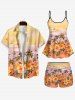 Hawaii Plus Size Coconut Tree Flower Sea Sailboat Print Boyleg Tankini Swimsuit (Adjustable Shoulder Strap) -  