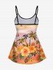 Hawaii Plus Size Coconut Tree Flower Sea Sailboat Print Boyleg Tankini Swimsuit (Adjustable Shoulder Strap) -  