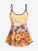 Hawaii Plus Size Coconut Tree Flower Sea Sailboat Print Boyleg Tankini Swimsuit (Adjustable Shoulder Strap) -  