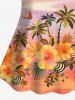 Hawaii Plus Size Coconut Tree Flower Sea Sailboat Print Boyleg Tankini Swimsuit (Adjustable Shoulder Strap) -  