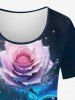 T-shirt 3D Rose Fleur Galaxie Imprimés de Grande Taille à Paillettes - Noir XS