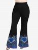 Pantalon Evasé 3D Cœur Brillant Imprimé de Grande Taille à Paillettes - Noir XS