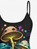 Haut Tankini Ombré Imprimé Champignon Coloré à Dos Nu Grande Taille (Réglable) - Noir 5X