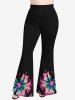 Pantalon Evasé Teinté Imprimé de Grande Taille - Noir L