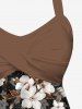 Fashion Floral Print Twist Backless Halter Cinched Boyleg Tankini Swimsuit (Adjustable Shoulder Strap) -  