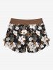 Fashion Floral Print Twist Backless Halter Cinched Boyleg Tankini Swimsuit (Adjustable Shoulder Strap) -  