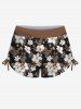 Fashion Floral Print Twist Backless Halter Cinched Boyleg Tankini Swimsuit (Adjustable Shoulder Strap) -  