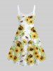 Robe Débardeur Feuille Tournesol et Papillon Imprimés de Grande Taille - Blanc L