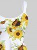 Robe Débardeur Feuille Tournesol et Papillon Imprimés de Grande Taille - Blanc L